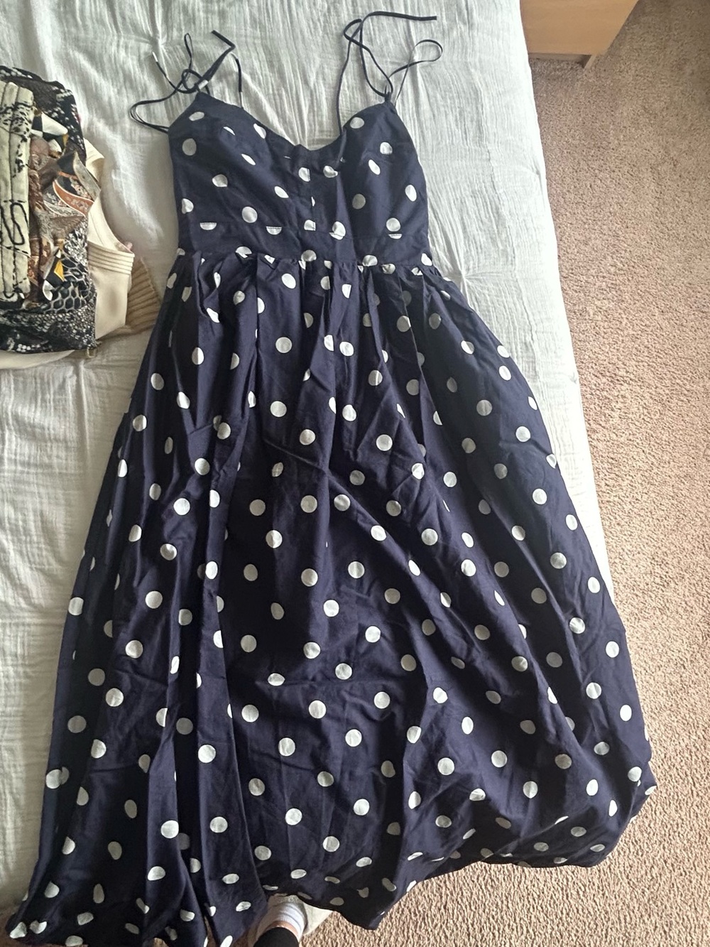En Saison Navy Polka Dot Spaghetti Strap Dress